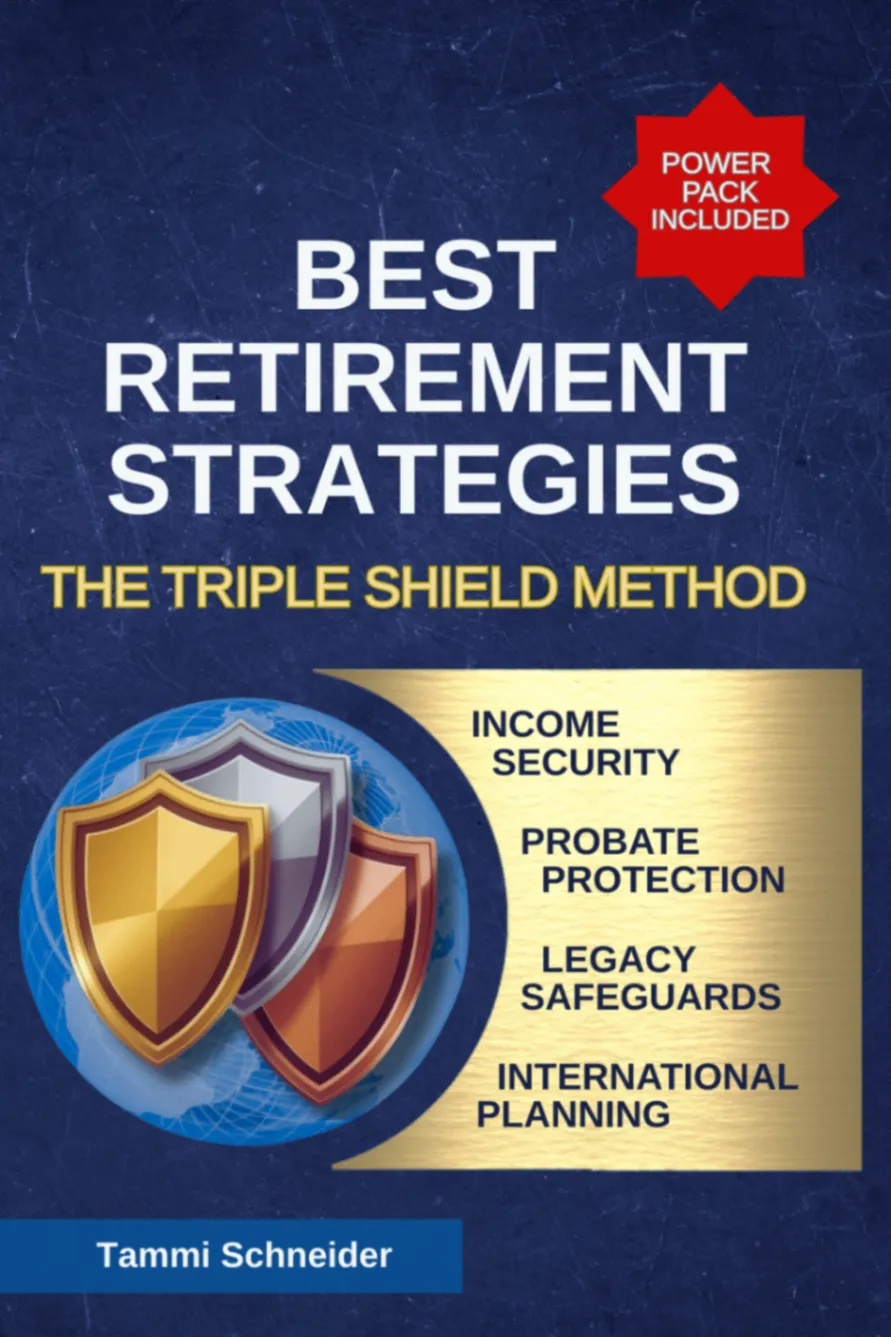 Best Retirement Strategies: The Triple Shield Method book cover with three protective shields and retirement planning benefits