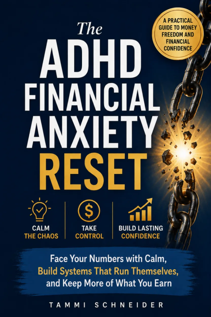 The ADHD Financial Anxiety Reset book cover by Tammi Schneider
